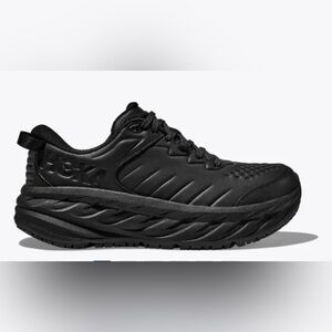 Hoka One One Bondi SR Triple Black Leather Athletic Work Shoes 8 Womens